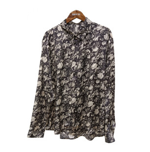 ROKKIHU 权志龙圣罗法兰西黑色玫瑰桑蚕丝人丝透色对版衬衫