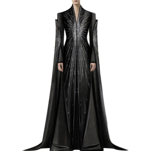 ROKKIHU 宴会走秀演出 暗黑风高级感烫钻斗篷礼服裙小众设计师款