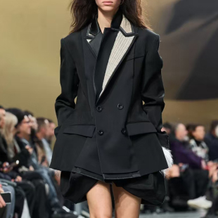 小众设计走秀款 外套女2025秋季 上衣 高级感撞色拼接西装 ROKKIHU