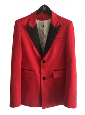 ROKKI HU 欧美演出说唱法式手工缝制虎头钻饰男士红色西服