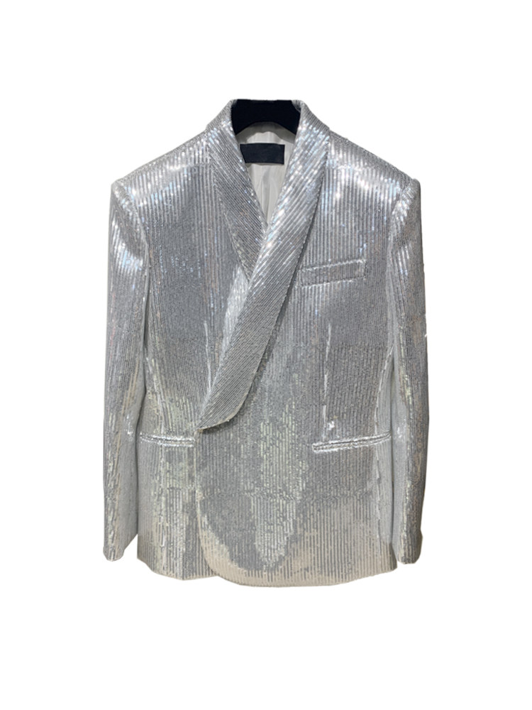 rokkihu 银色亮片宴会夜店派对dg权志龙男士西装西服