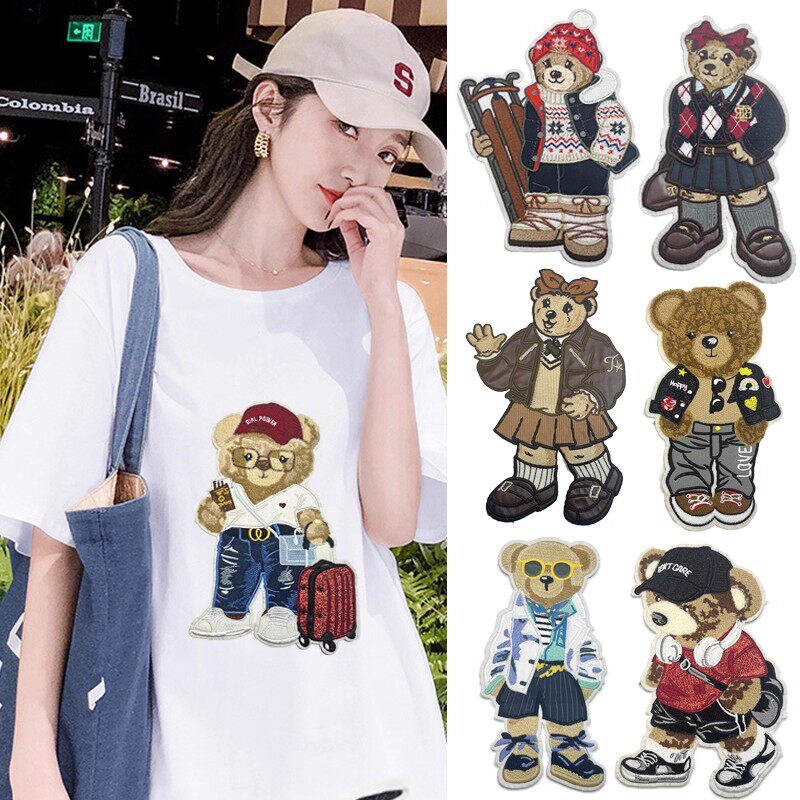 卡通小熊衣服图案布贴缝补款羽绒服破洞大号刺绣补丁贴高端装饰贴