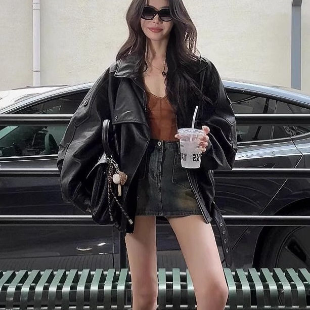 黑色复古机车翻领pu皮衣外套女酷飒风2026春秋新款皮夹克上衣