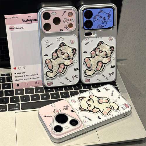 立体刺绣可爱猫猫iPhone防摔壳