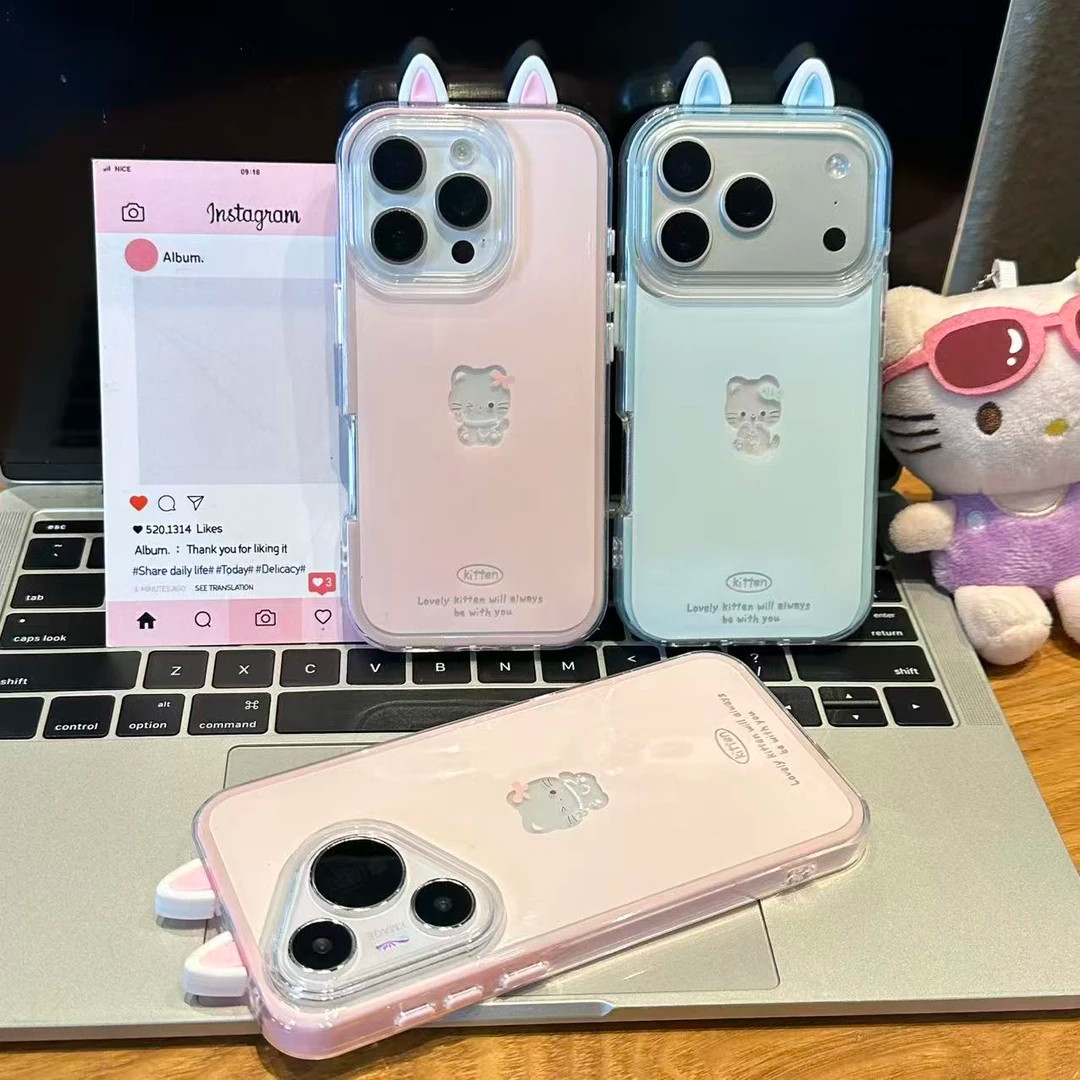 ins镂空小猫立体耳朵防摔手机壳