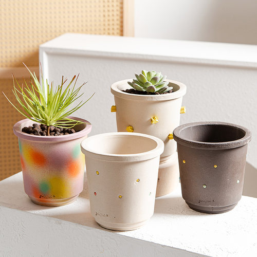 新款天然陶土白陶花盆创意手工简约客厅阳台庭院绿植物盆器透气盆