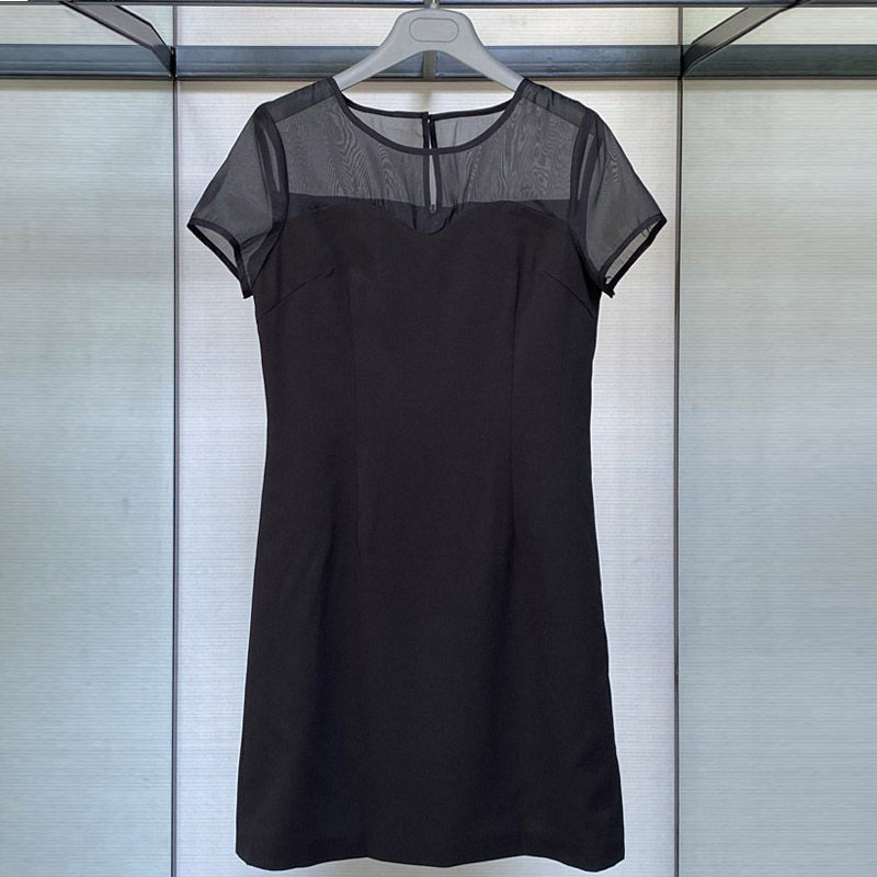 阿玛施旗舰店官网2020夏装新款正品代购修身网纱短袖A字连衣裙女