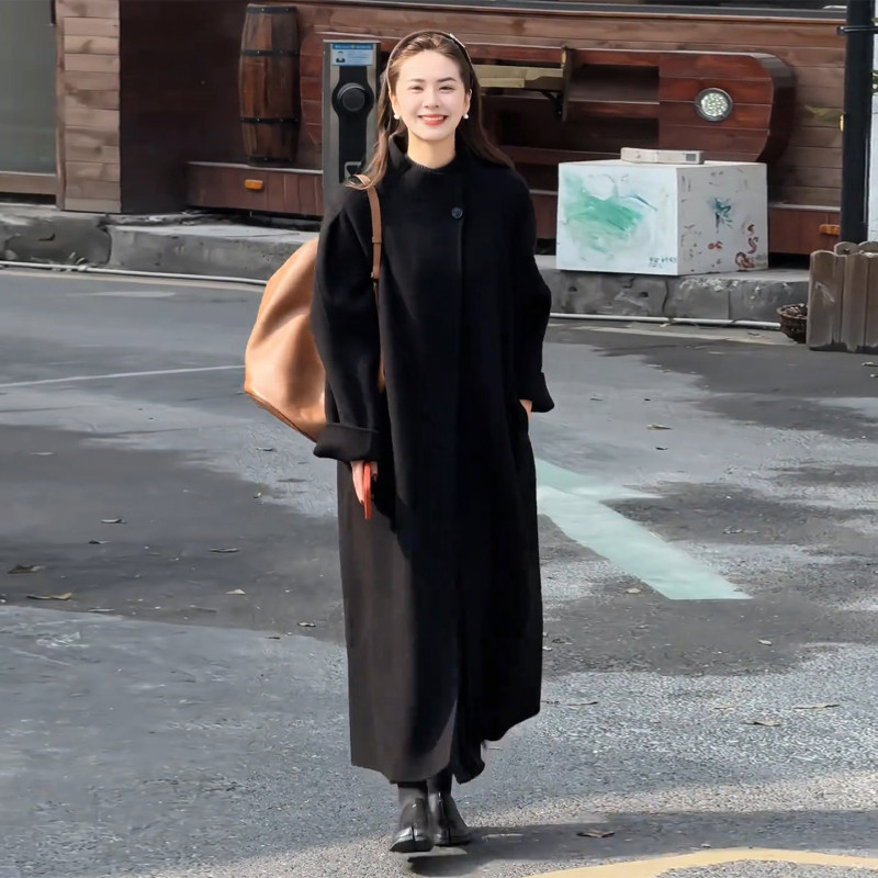 超好看的黑色毛呢外套女款2026秋冬季新款今年流行爆款中长款