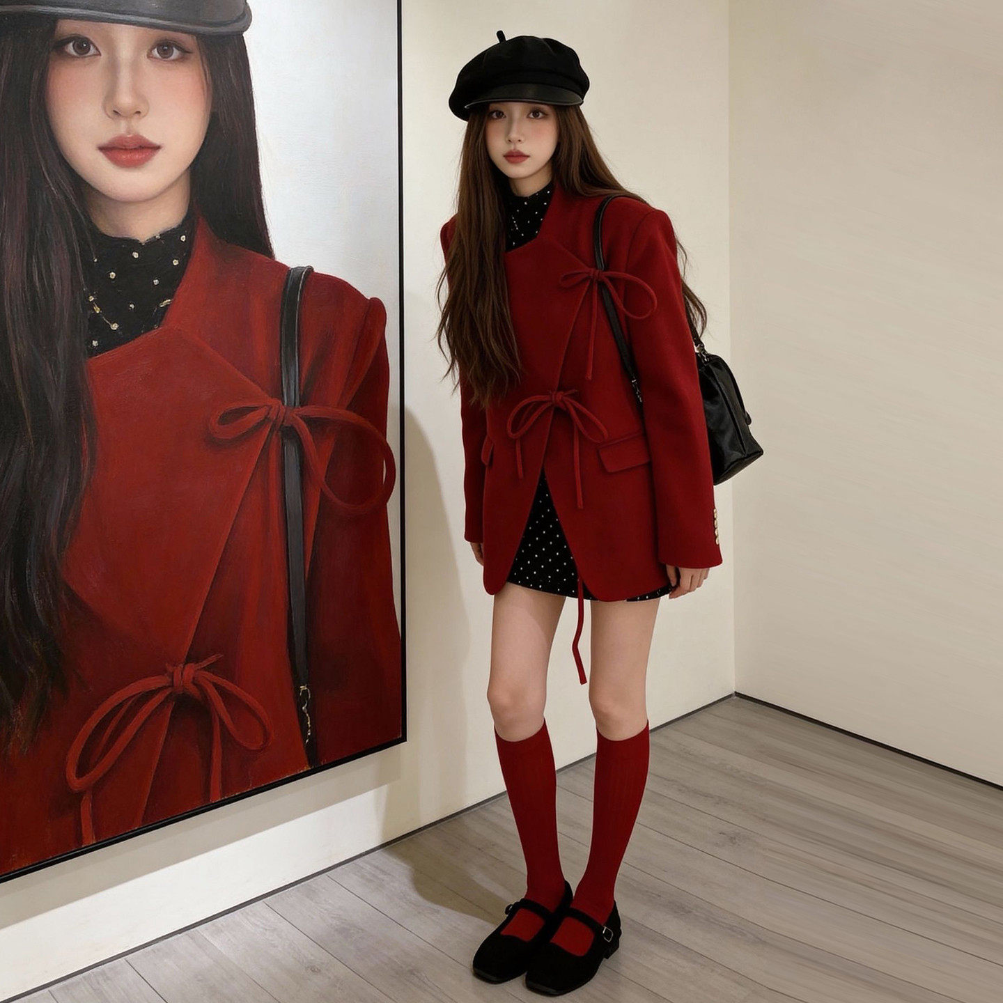 新年过年氛围感穿搭红色毛呢风衣外套子女2026新款早秋季小个子