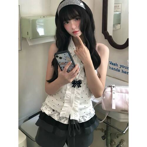 韩系doll感套装夏季新款轻亚风氛围感波点上衣设计感短裤两件套女
