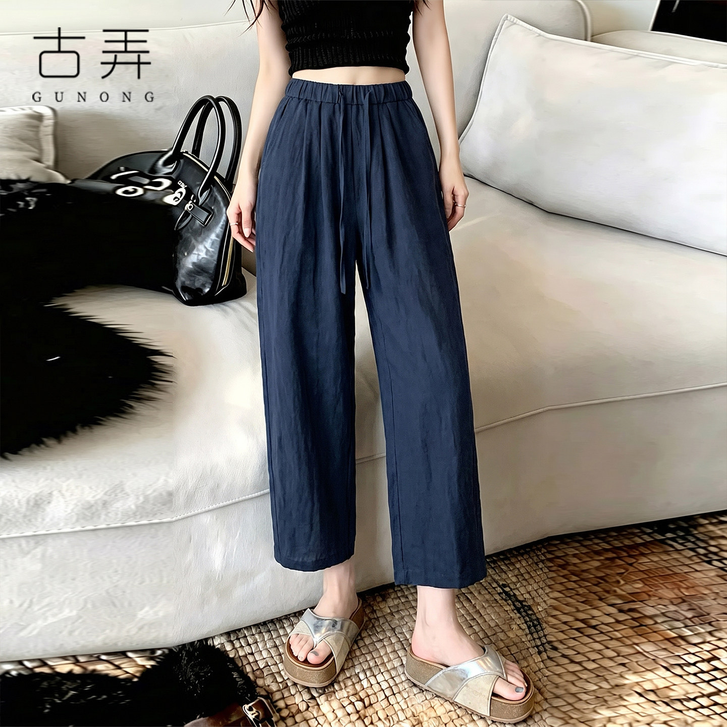 小个子九分天丝阔腿裤女2026新款夏薄款八分棉麻直筒休闲冰丝裤子