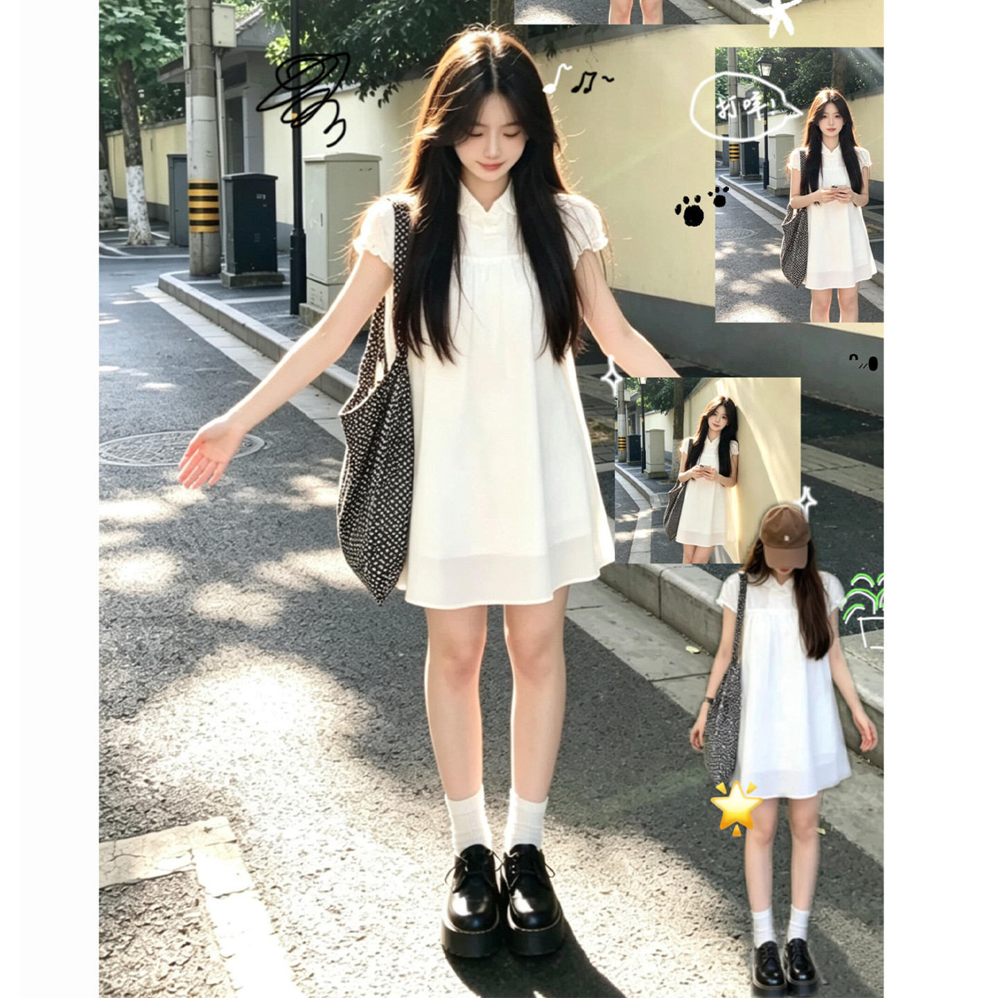 甜美可爱少女风白色娃娃领泡泡袖连衣裙子女2026新款夏小个子短裙图片