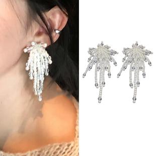 WXLSTUDIO吾小历珍珠水晶流苏耳环女小众显脸瘦气质长款耳坠耳饰