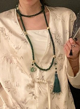 区区欧阳绿色串珠流苏项链长款