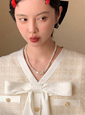 MONA张绮贤字母珍珠项链毛衣链女