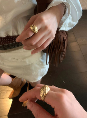 网红欧阳肌理感毛线球戒指女指环