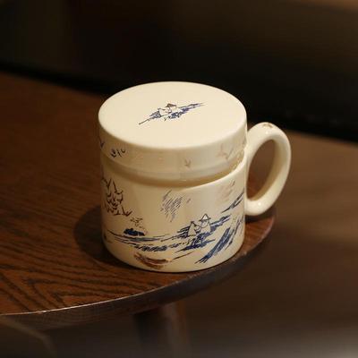 蓝莲花带盖家用马克杯家用泡茶杯