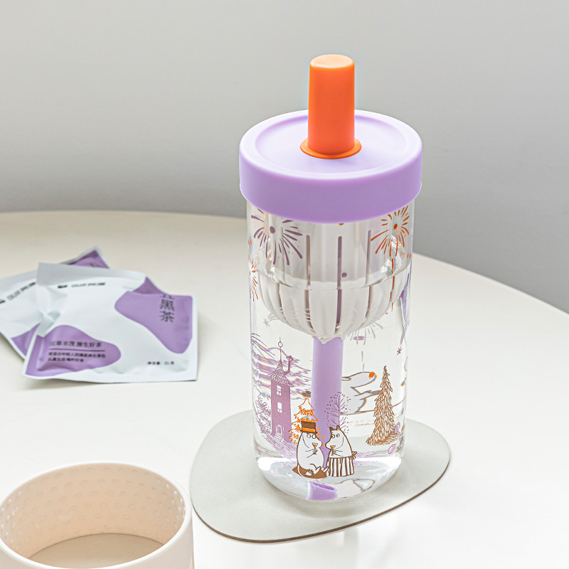 姆明moomin玻璃杯吸管杯子随手杯咖啡杯便携杯大容量隔热水杯礼物