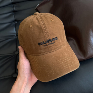 冬季韩版时尚帽子字母水洗焦糖色棒球帽街头男女显脸小软顶鸭舌帽