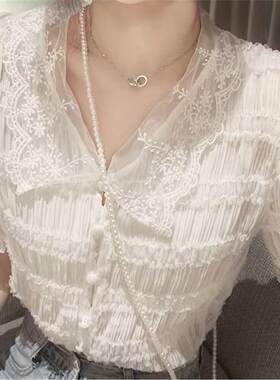 春夏季法式甜美温柔超仙女上衣设计感小众韩风小个子短袖雪纺衬衫