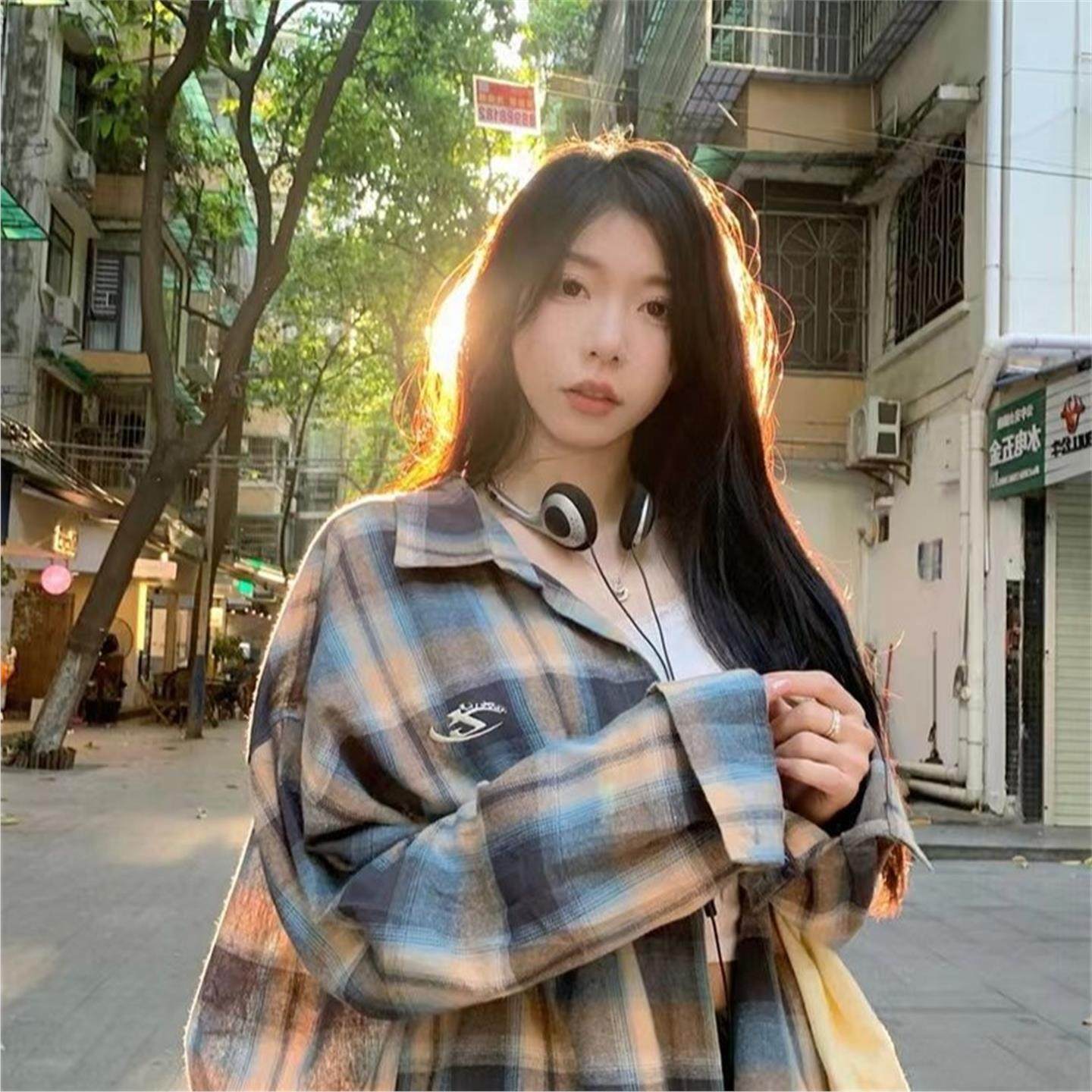 2026春秋新款新美式复古撞色格子防晒衬衫男女长袖休闲宽松薄外套,男装,衬衫,淘宝优惠券,粉丝福利购,淘宝优惠卷