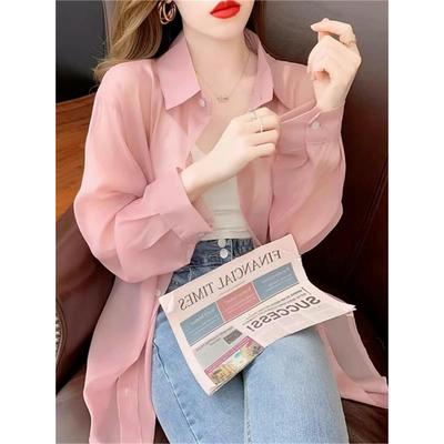 春夏季新款雪纺宽松上衣薄纱衬衫年防晒长袖防晒新潮衣女2025外套