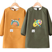 儿童画画防水防油罩衣长袖 书法定制LOGO宝宝吃饭涂鸦衣反穿衣围裙