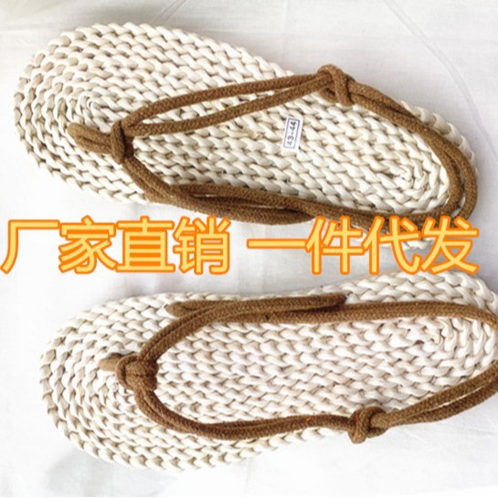 日系简约玉米皮草编鞋人字拖凉鞋休闲凉鞋