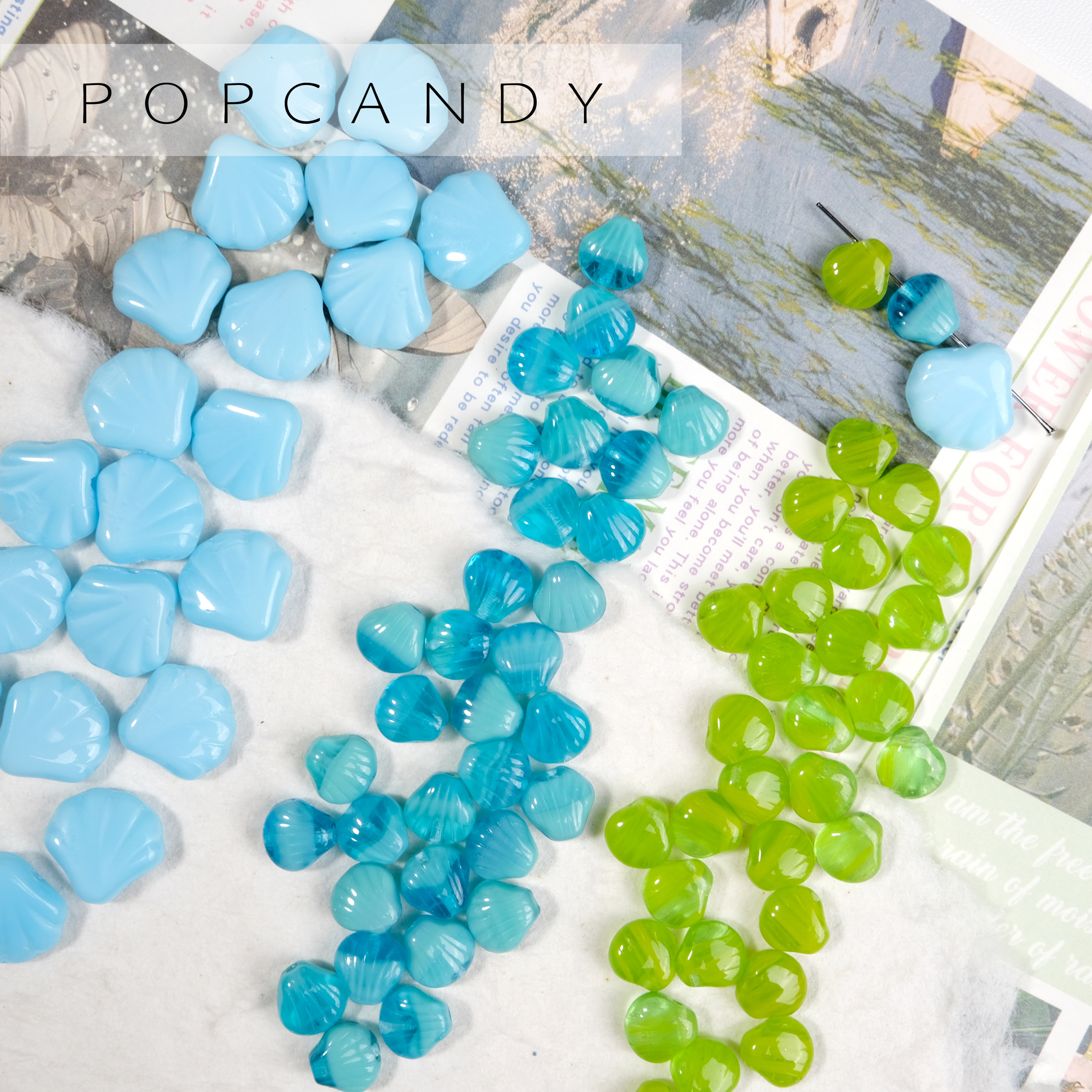 进口捷克珠琉璃海兰贝壳绿色浅蓝色手作串珠戒指耳环材料项链配件