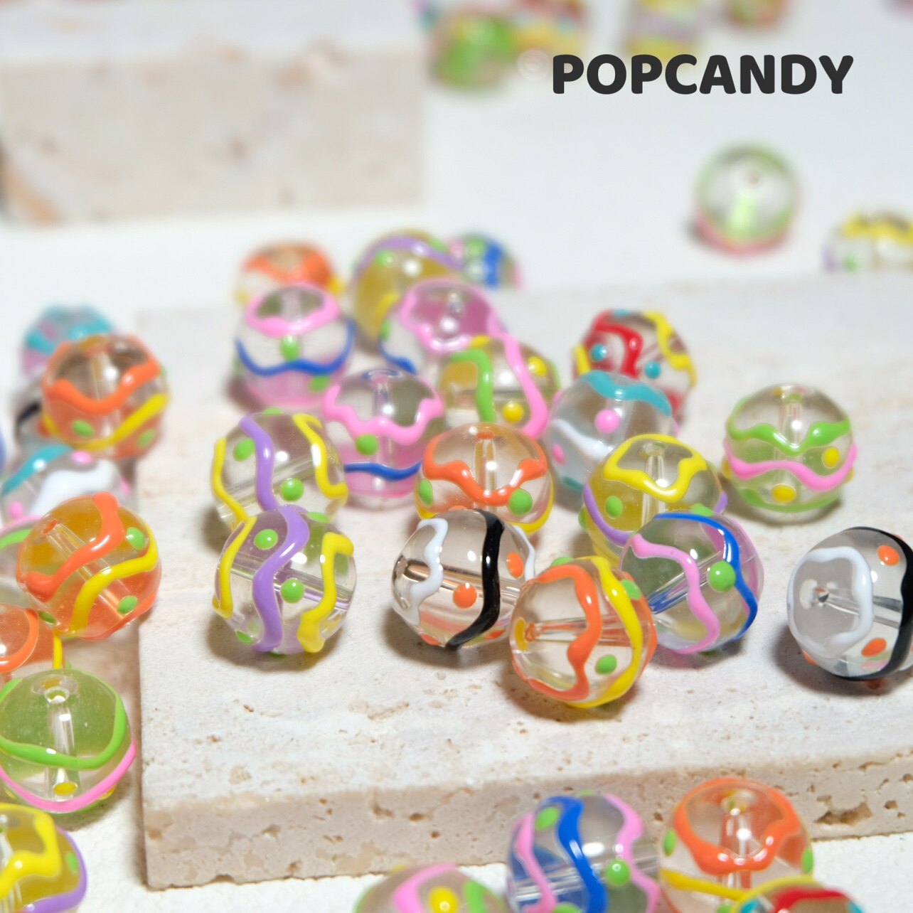 手绘球球圈圈百搭手工饰品DIY串珠配件散珠彩色背带款手机链手链