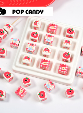 DIY方块苹果小狗红色格子卡通串珠手链材料手工手机链钥匙扣挂件