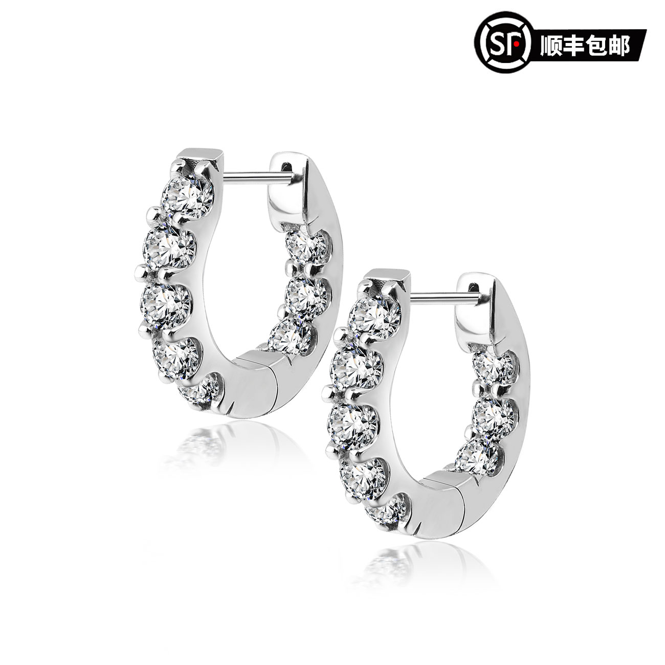 WIC八钻S925银直针莫桑钻两面镶高定耳环