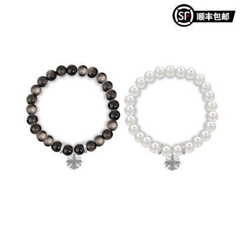 WIC 925银莫桑石手链金耀珍白十字花手串