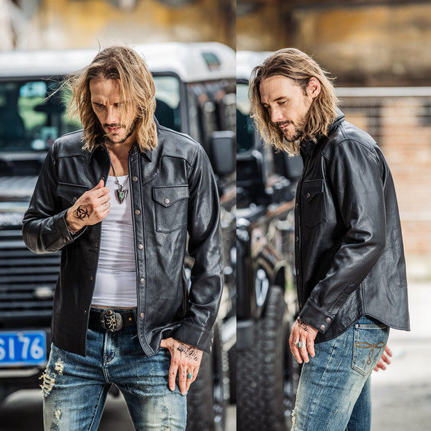 现货适用于哈雷印第安骑士薄夹克衬衫黑马摩托车骑行鹿皮皮衬衣男