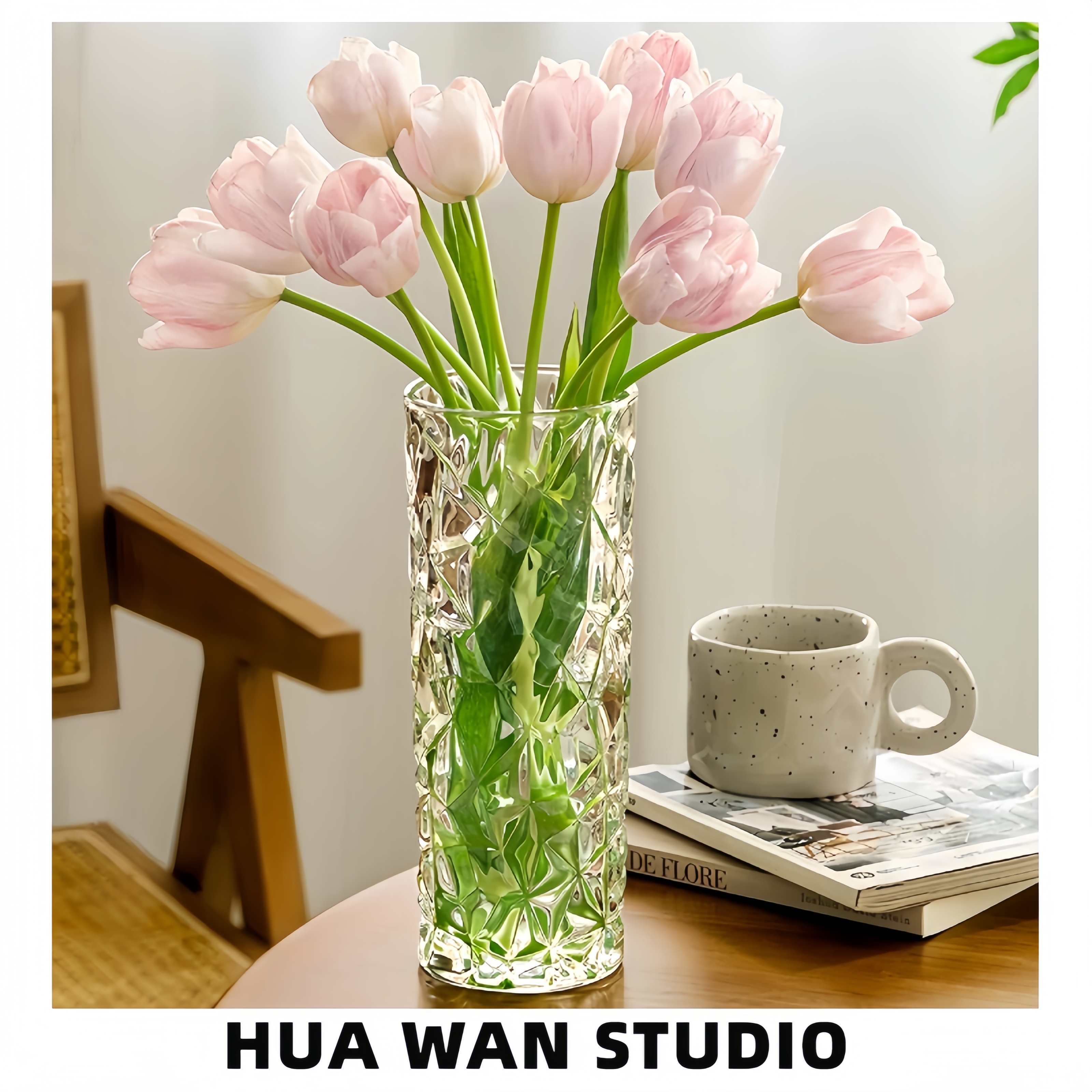 大號(hào)鉆石冰紋直筒 | 高度30CM加厚水晶玻璃材質(zhì)餐桌客廳桌面擺件
