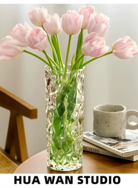 大号钻石冰纹直筒 | 高度30CM加厚水晶玻璃材质餐桌客厅桌面摆件