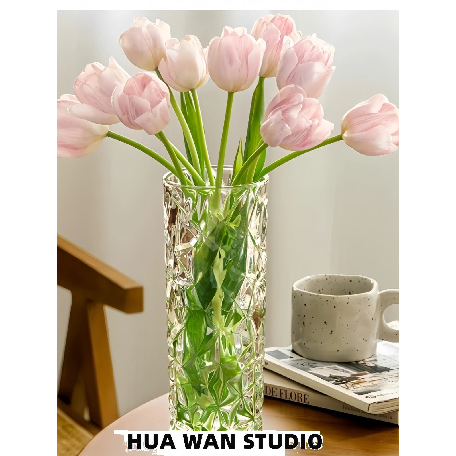 大号钻石冰纹直筒 | 高度30CM加厚水晶玻璃材质餐桌客厅桌面摆件