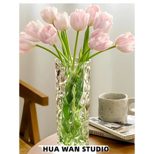 大号钻石冰纹直筒 | 高度30CM加厚水晶玻璃材质餐桌客厅桌面摆件