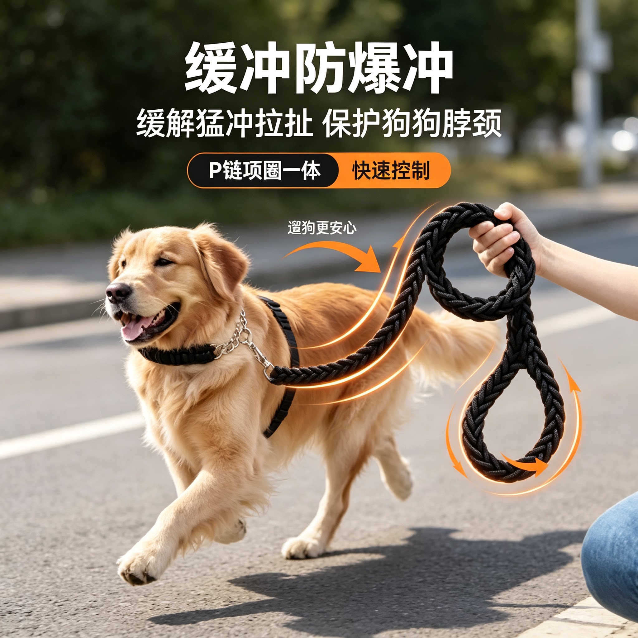 狗狗牵引绳中型大型犬金毛狗绳子拉布拉多狗链子狗脖圈狗项圈狗绳