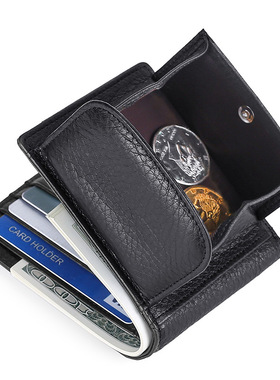 跨境头层真皮钱包fid防磁卡包时尚零钱包多功能短款钱夹r硬币包