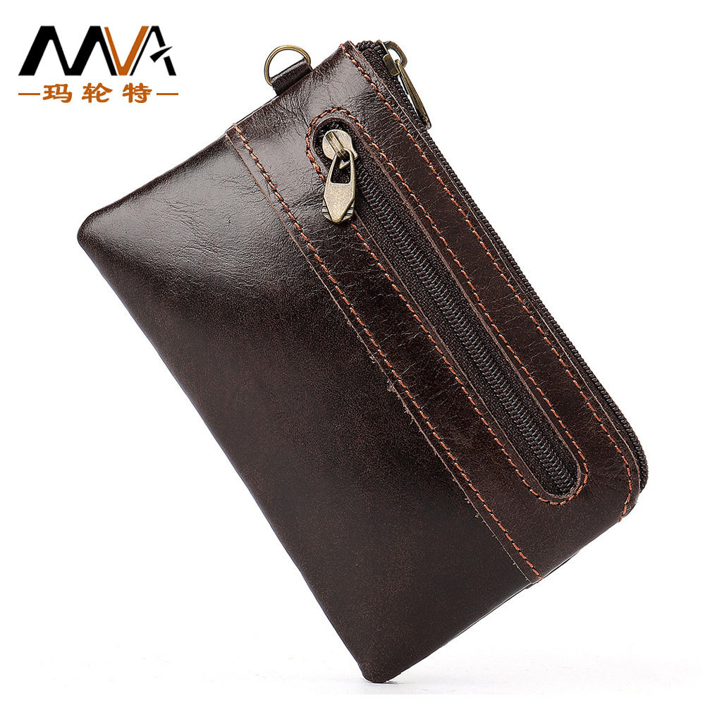 mva钱包零钱包真皮复古牛皮拉链卡包外贸头层牛皮零钱袋8118