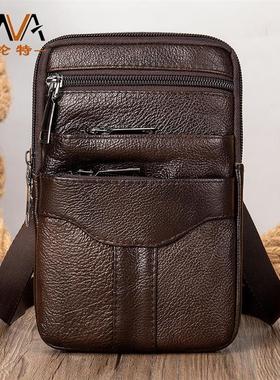 MVA男士斜挎包 真皮单肩斜挎包手机包 头层牛皮男生包包ins潮牌