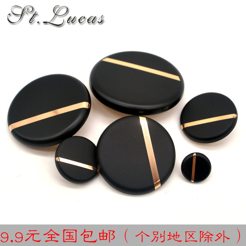 金属纽扣平面黑色金边大衣毛