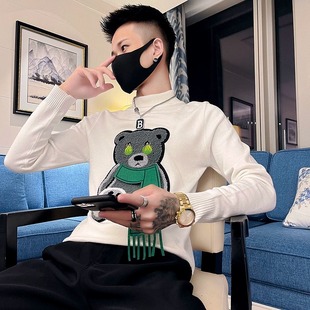 2023新款男士半高领毛衣精神小伙打底衫设计感小众潮男内搭针织衫
