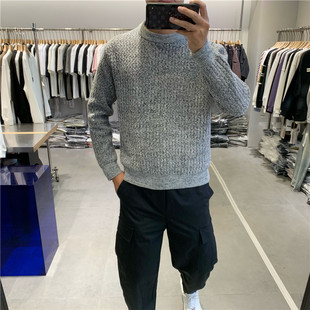 时尚休闲针织衫男加厚冬季青年毛衣男款圆领韩版修身线衣服外套潮