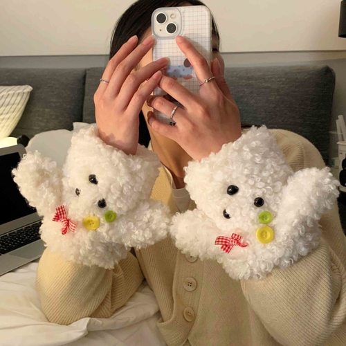 可爱小狗袖套女2025新款防脏耐磨学生成人办公室秋冬季羽绒服护袖