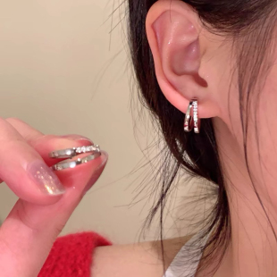 26度晚风 双层锆石日常耳环 通勤百搭耳钉新款小众设计耳饰高级感