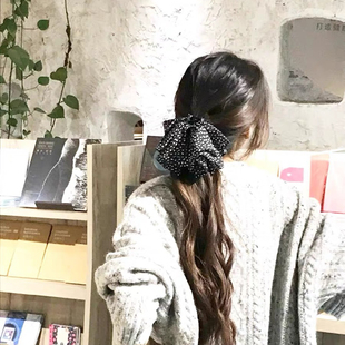 26度晚风波点蝴蝶结发夹头绳法式马尾飘带发绳新款高级感方巾发