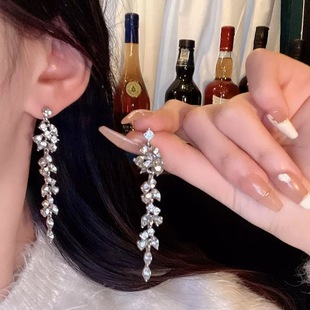26度晚风超闪锆石树叶流苏耳环女轻奢高级感气质耳钉耳饰