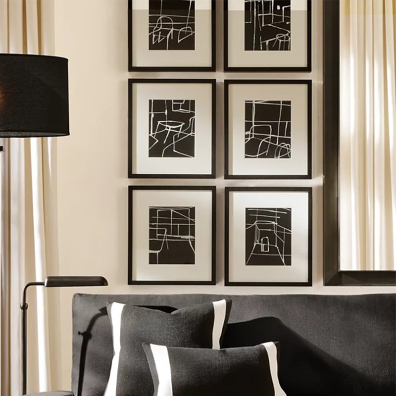 简约现代轻奢客厅沙发背景墙组合挂画立体卡纸黑白线条抽象装饰画图片
